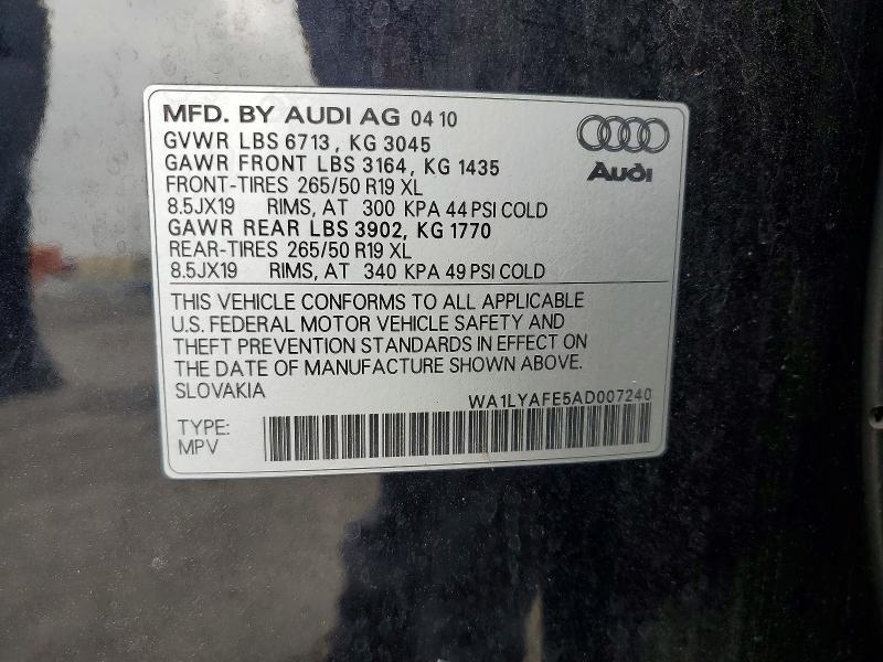 WA1LYAFE5AD007240 2010 AUDI Q7 photo no. 12