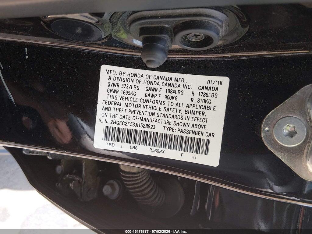 2HGFC2F53JH528923 2018 HONDA CIVIC photo no. 9