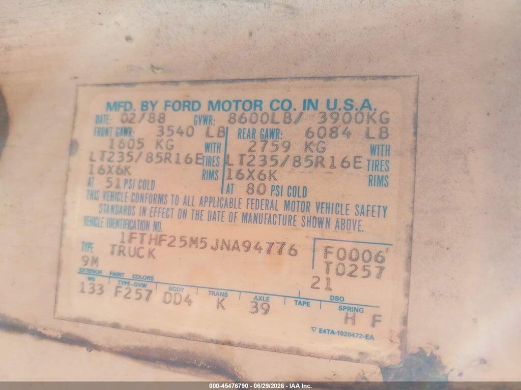 1FTHF25M5JNA94776 1988 FORD F250 photo no. 9