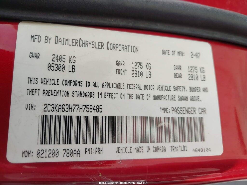 2C3KA63H77H758485 2007 CHRYSLER 300C photo no. 9