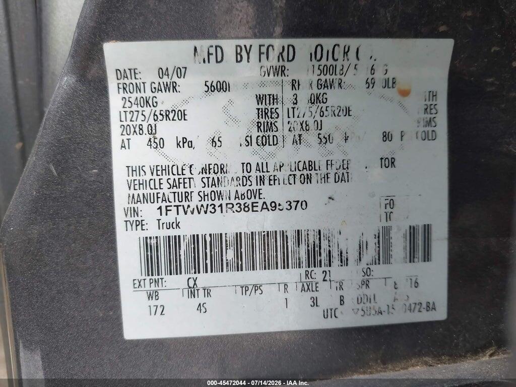 1FTWW31R38EA95370 2008 FORD SUPER DUTY F-350 SRW photo no. 8