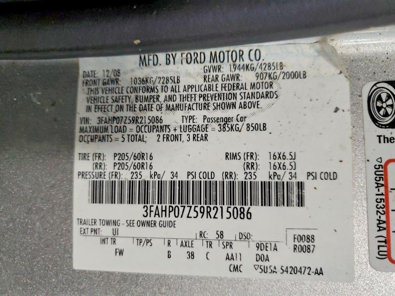 3FAHP07Z59R215086 2009 FORD FUSION photo no. 12