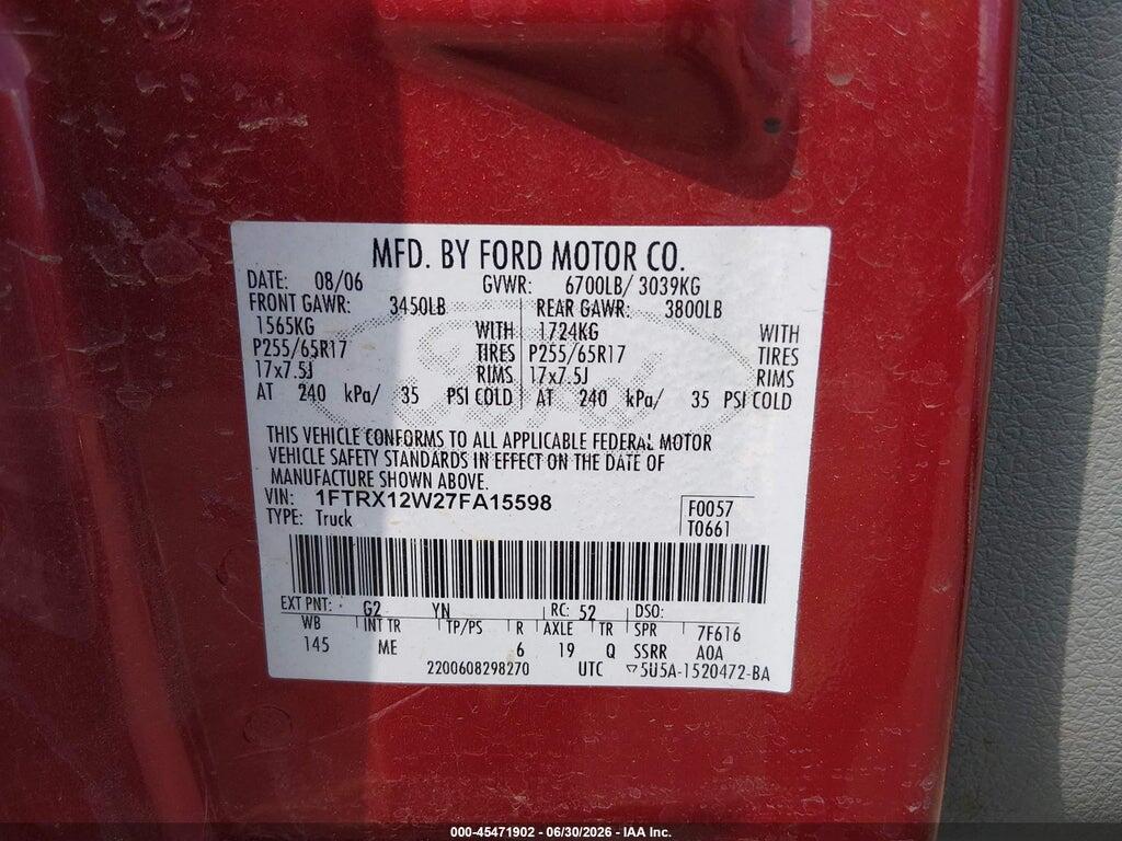 1FTRX12W27FA15598 2007 FORD F-150 photo no. 9