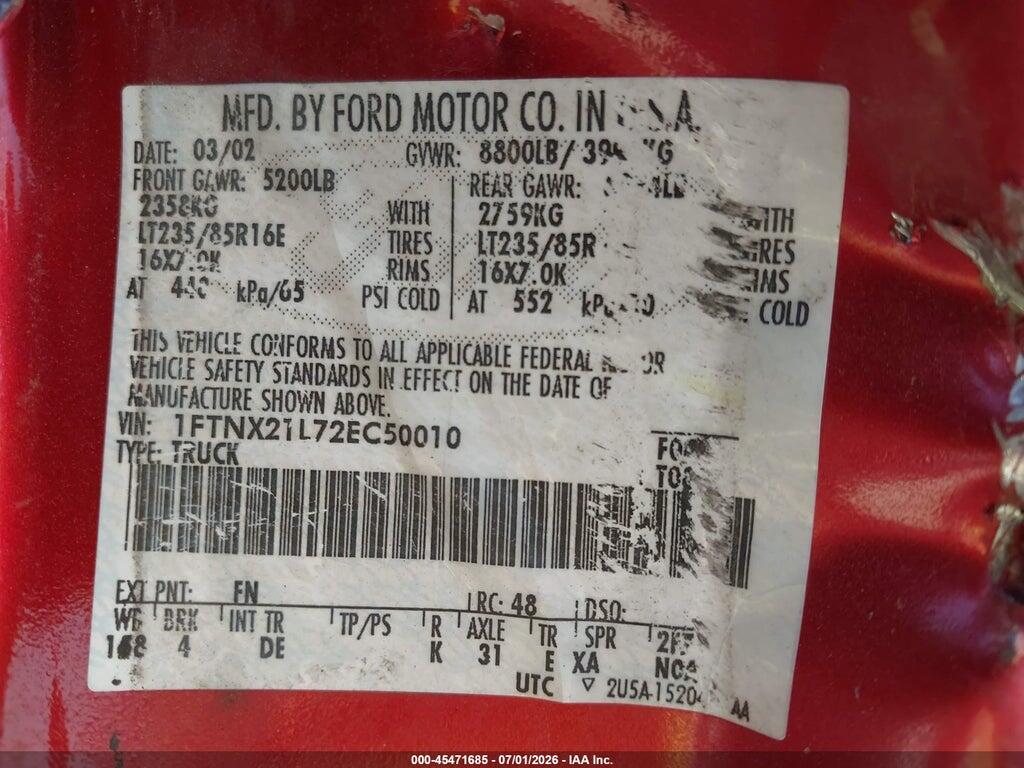 1FTNX21L72EC50010 2002 FORD F-250 photo no. 9