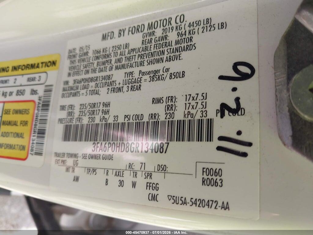 3FA6P0HD8GR134087 2016 FORD FUSION photo no. 9