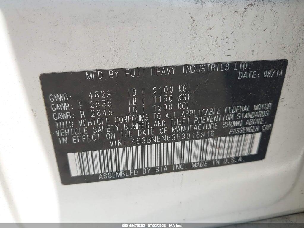 4S3BNEN63F3016916 2015 SUBARU LEGACY photo no. 9