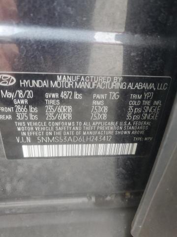 5NMS53AD6LH243412 2020 HYUNDAI SANTA FE photo no. 12