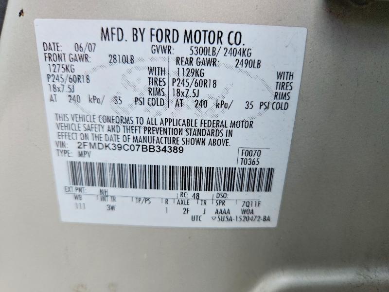 2FMDK39C07BB34389 2007 FORD EDGE photo no. 12