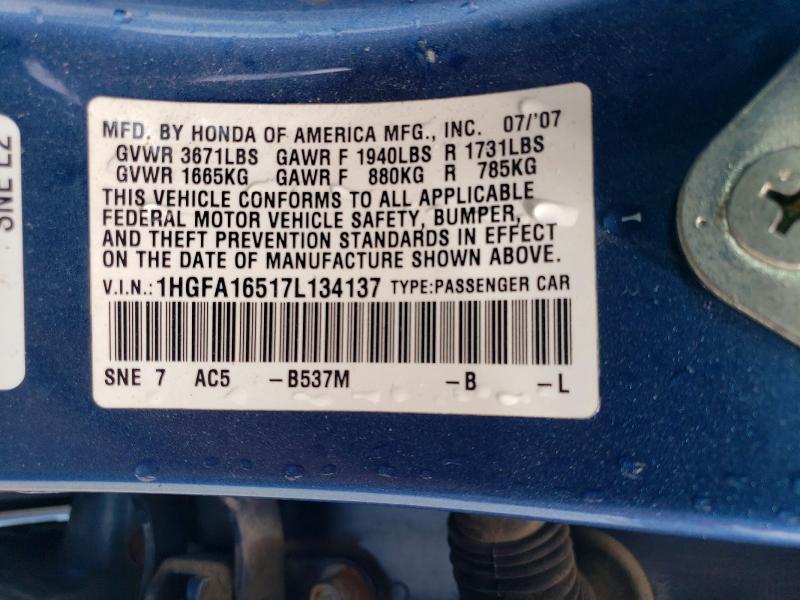 2007 HONDA CIVIC LX — Фото 12 из 12