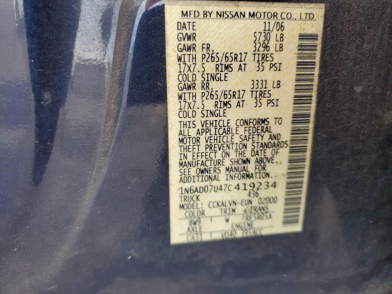 1N6AD07U47C419234 2007 NISSAN FRONTIER photo no. 12