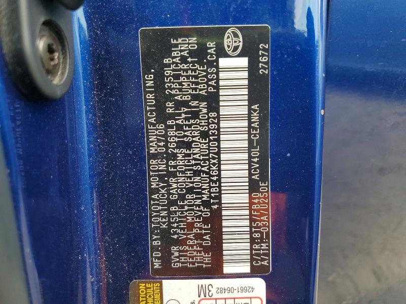 4T1BE46KX7U013928 2007 TOYOTA CAMRY photo no. 12
