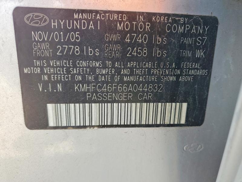 KMHFC46F66A044832 2006 HYUNDAI AZERA photo no. 12