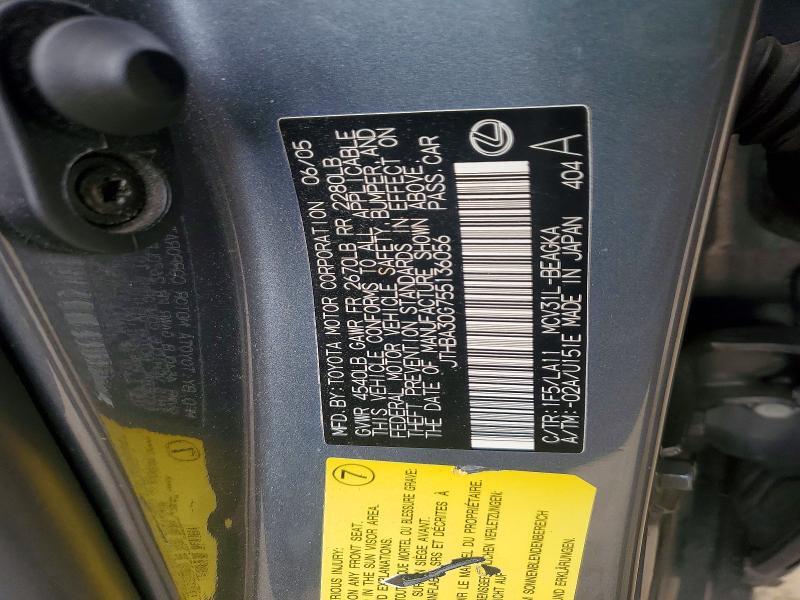 JTHBA30G755136056 2005 LEXUS ES photo no. 12