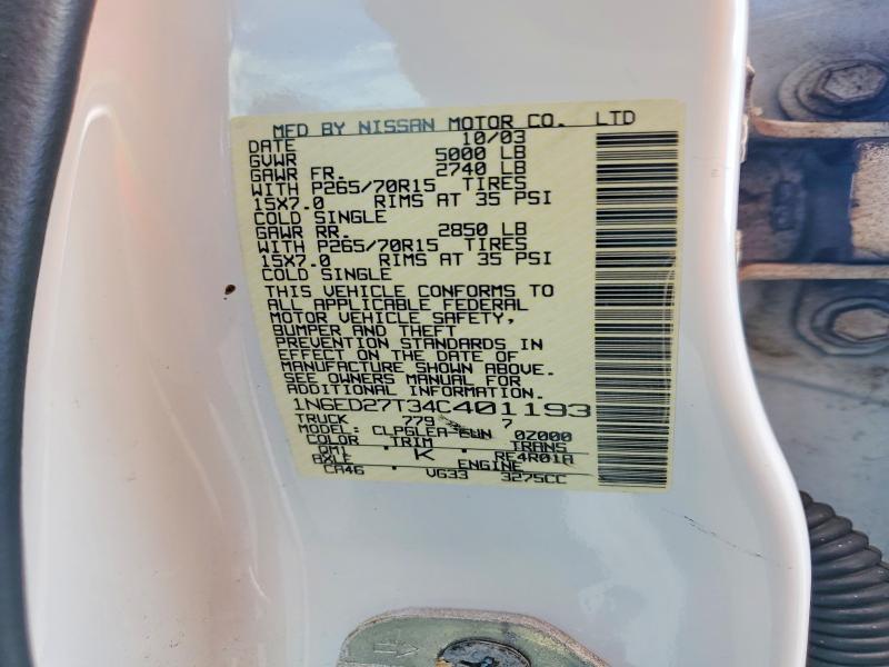 1N6ED27T34C401193 2004 NISSAN FRONTIER photo no. 12