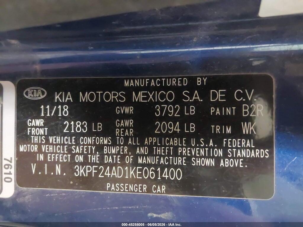 3KPF24AD1KE061400 2019 KIA FORTE photo no. 9