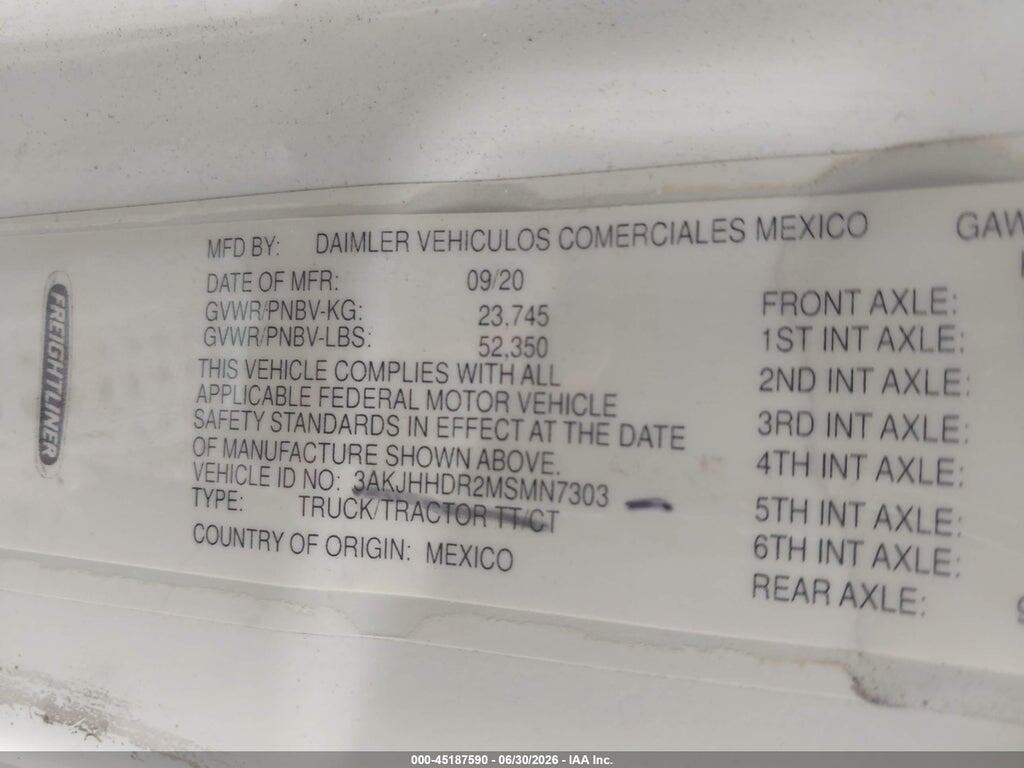 3AKJHHDR2MSMN7303 2021 FREIGHTLINER NEW CASCADIA 126 photo no. 8