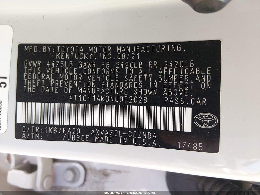 4T1C11AK3NU002028 2022 TOYOTA CAMRY photo no. 9