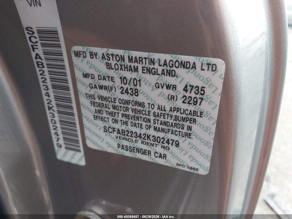 SCFAB22342K302479 2002 ASTON MARTIN DB7 VANTAGE photo no. 9