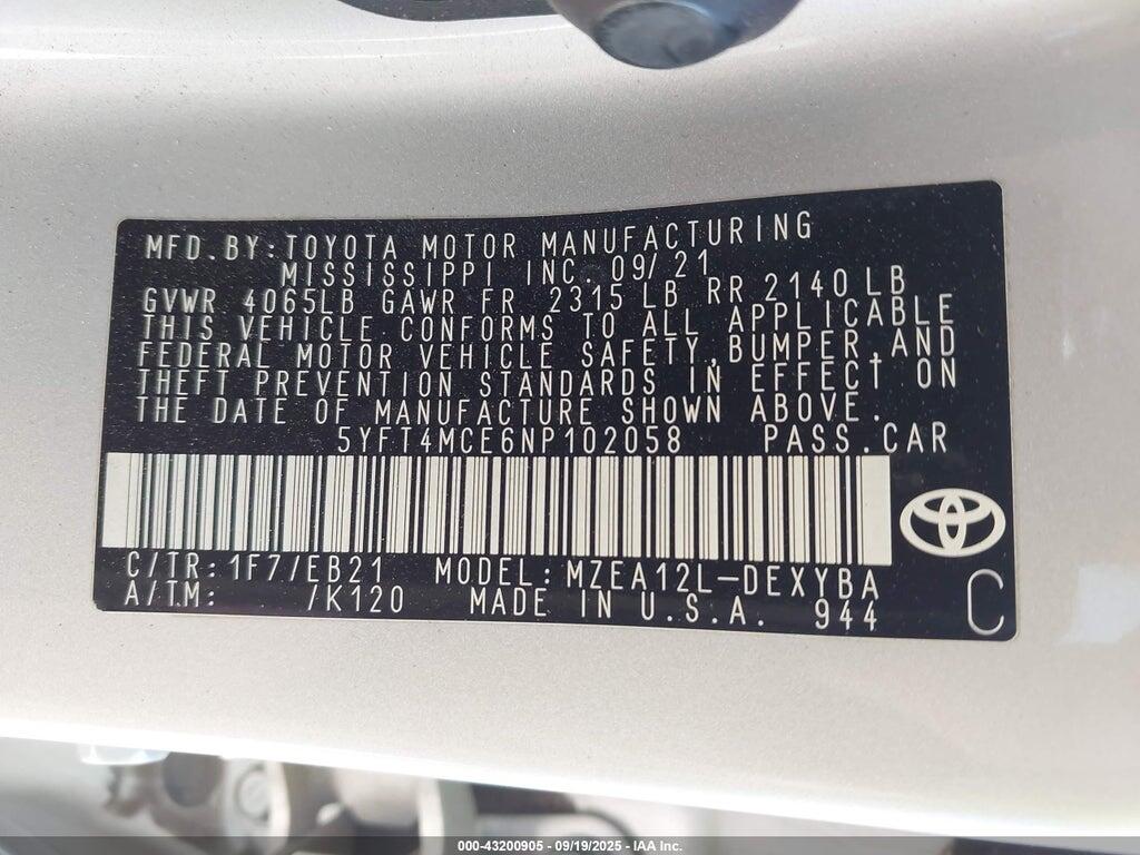 5YFT4MCE6NP102058 2022 TOYOTA COROLLA photo no. 9