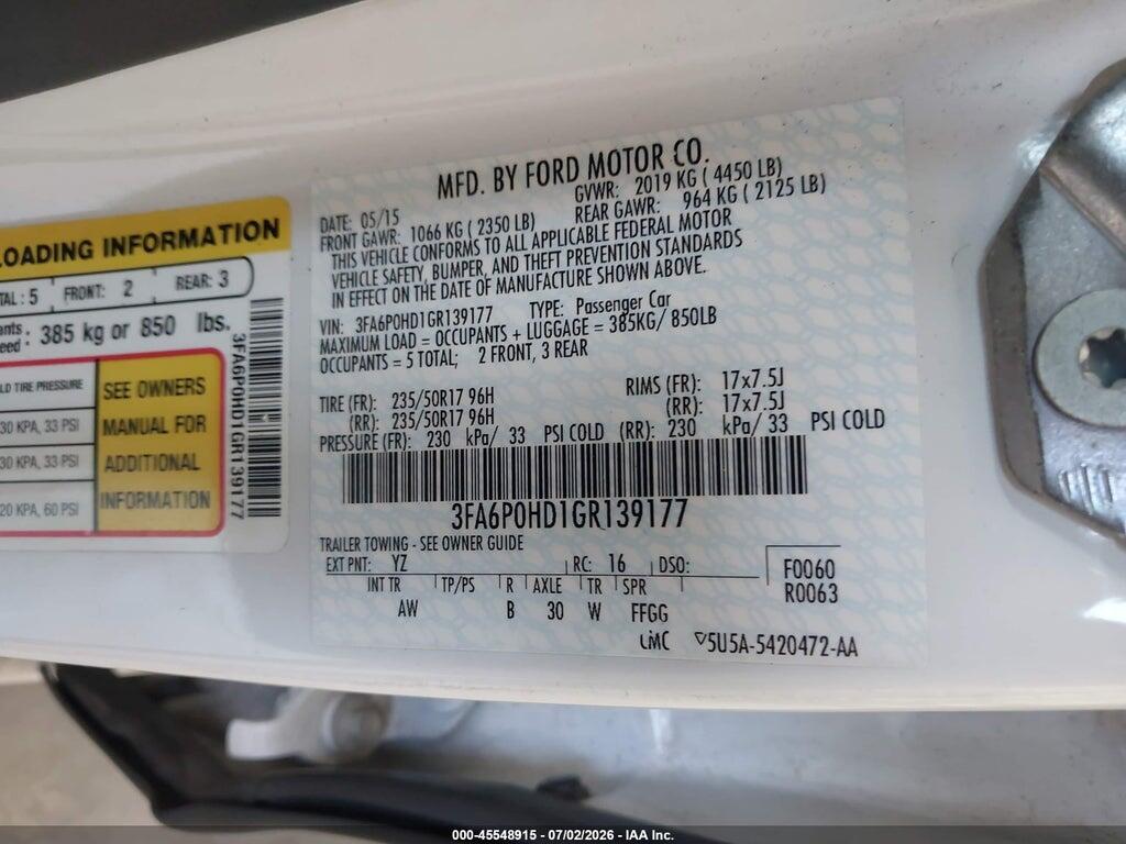 3FA6P0HD1GR139177 2016 FORD FUSION photo no. 9