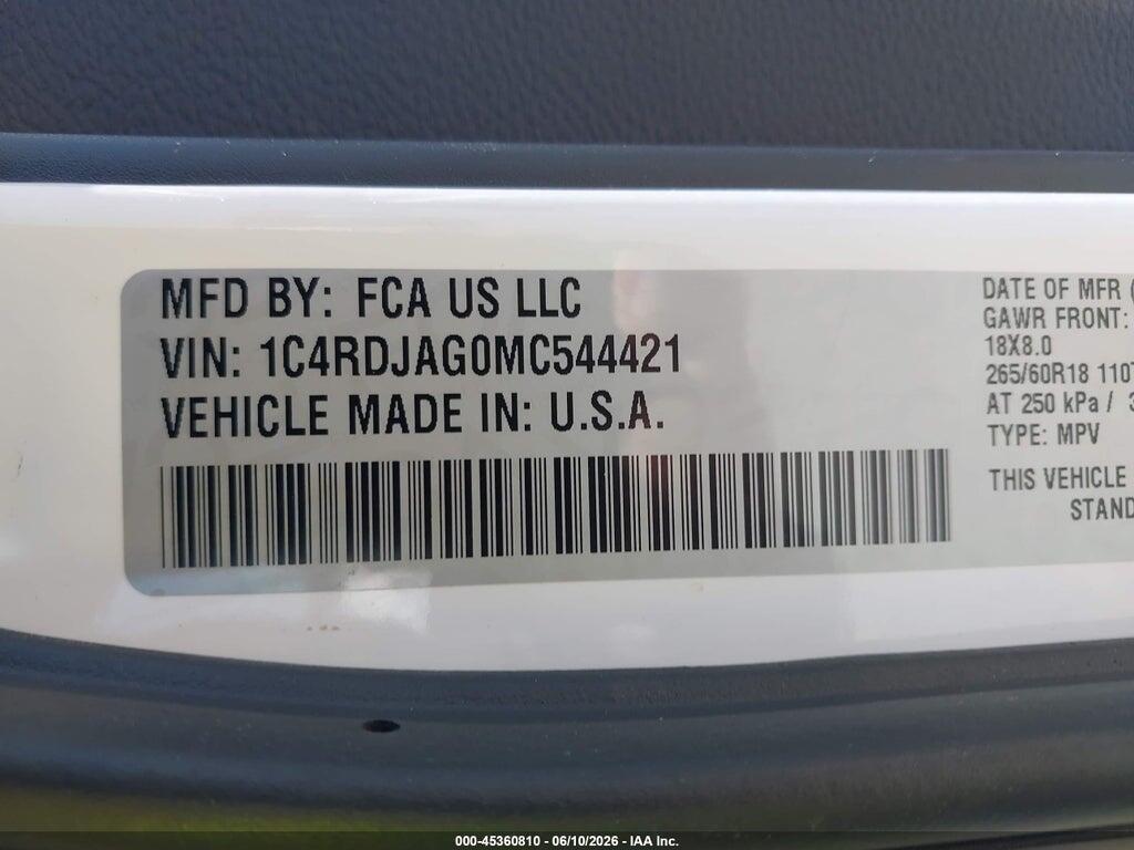 1C4RDJAG0MC544421 2021 DODGE DURANGO photo no. 9
