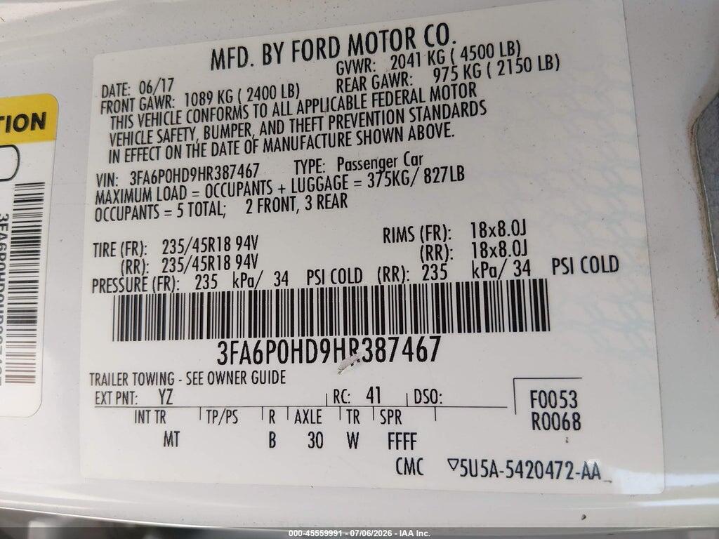 3FA6P0HD9HR387467 2017 FORD FUSION photo no. 9