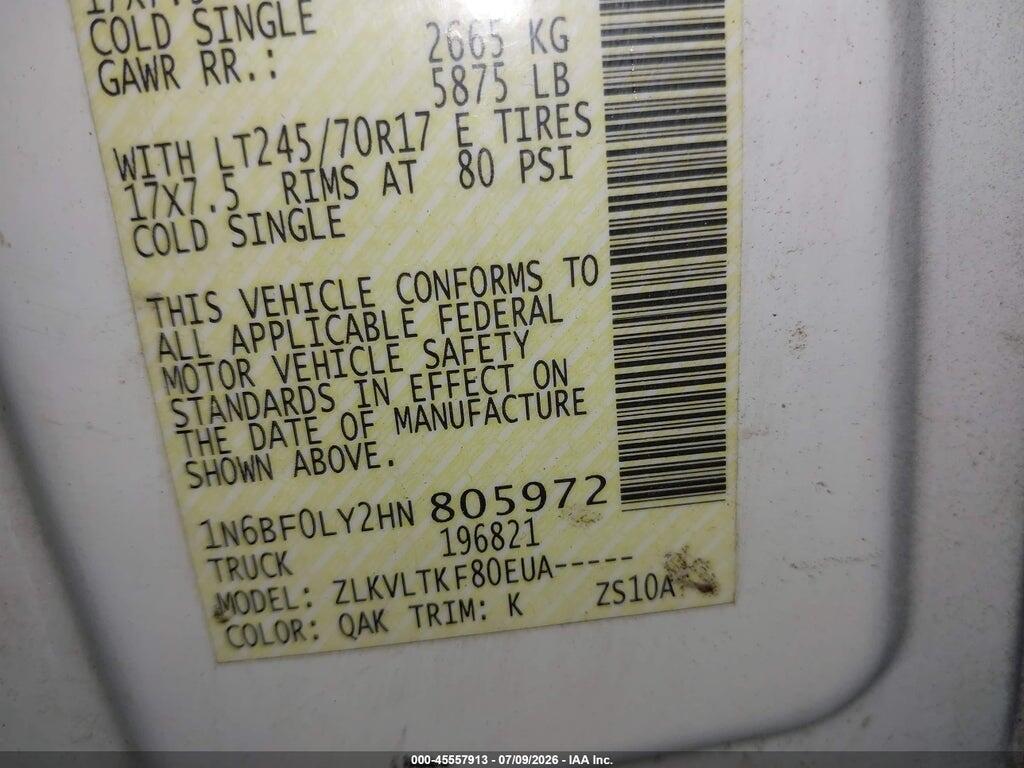 1N6BF0LY2HN805972 2017 NISSAN NV CARGO NV2500 HD photo no. 9