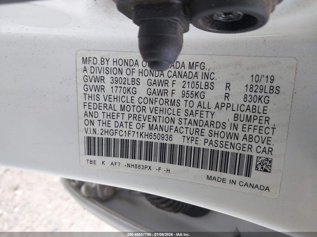 2HGFC1F71KH650936 2019 HONDA CIVIC photo no. 9
