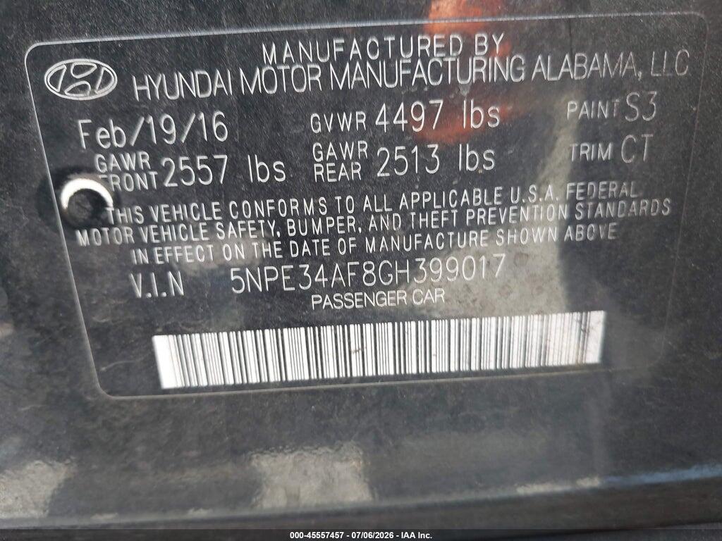 5NPE34AF8GH399017 2016 HYUNDAI SONATA photo no. 9