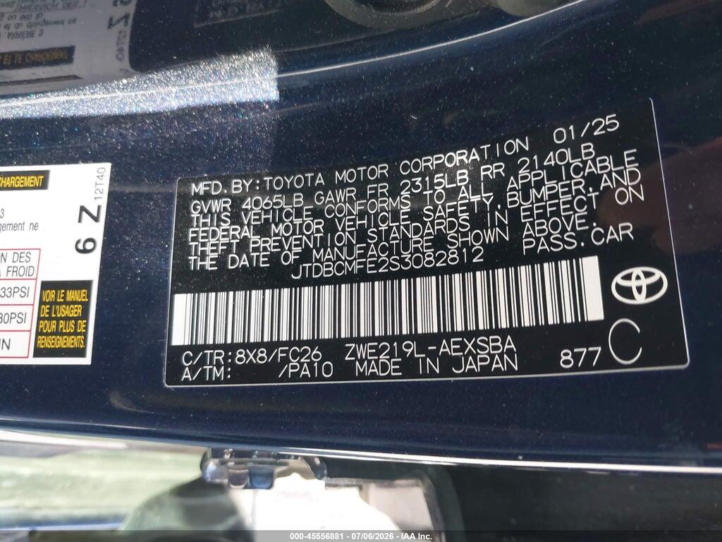 JTDBCMFE2S3082812 2025 TOYOTA COROLLA photo no. 9