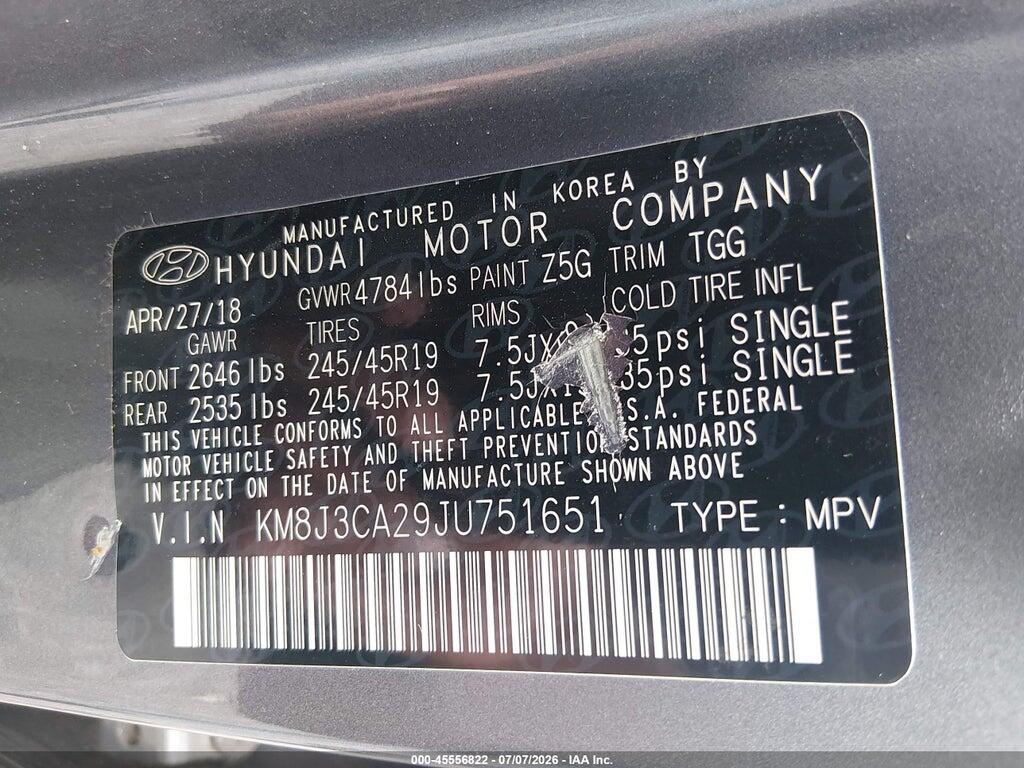 KM8J3CA29JU751651 2018 HYUNDAI TUCSON photo no. 9