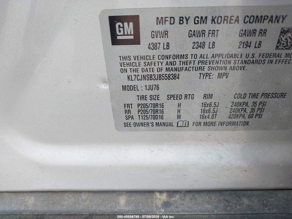 KL7CJNSB3JB558384 2018 CHEVROLET TRAX photo no. 9