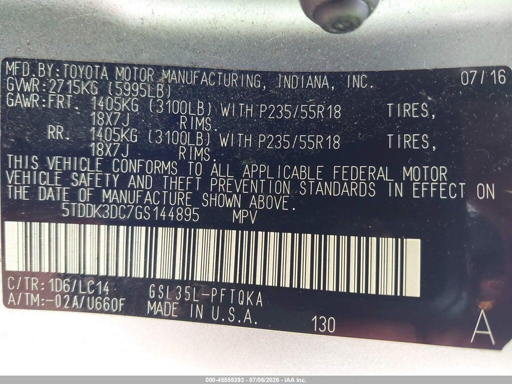 5TDDK3DC7GS144895 2016 TOYOTA SIENNA photo no. 9