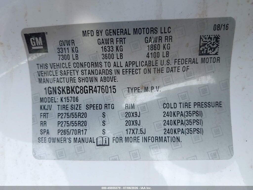 1GNSKBKC8GR476015 2016 CHEVROLET TAHOE photo no. 9