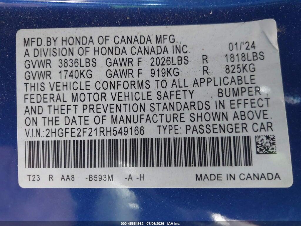 2HGFE2F21RH549166 2024 HONDA CIVIC photo no. 9