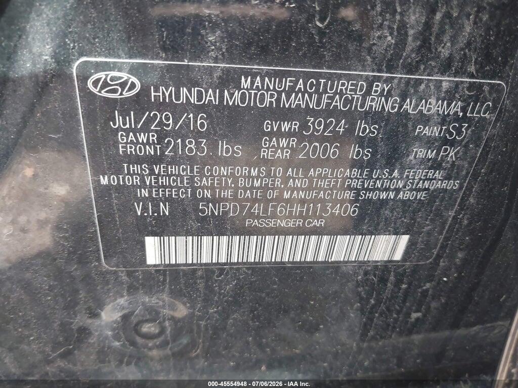 5NPD74LF6HH113406 2017 HYUNDAI ELANTRA photo no. 9