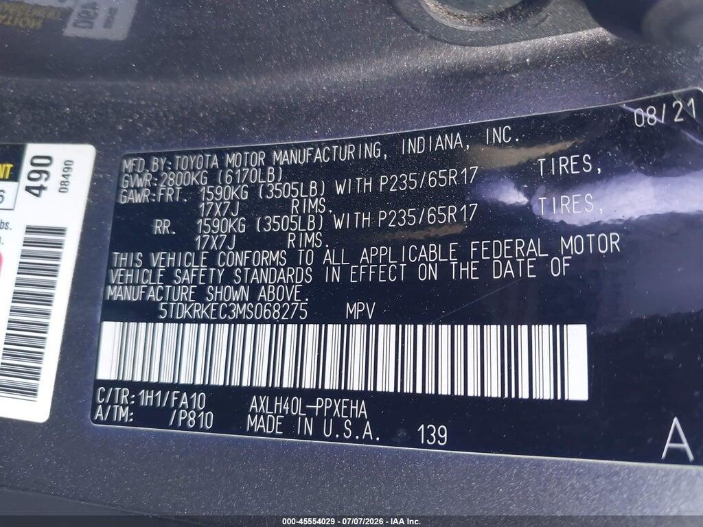 5TDKRKEC3MS068275 2021 TOYOTA SIENNA photo no. 9