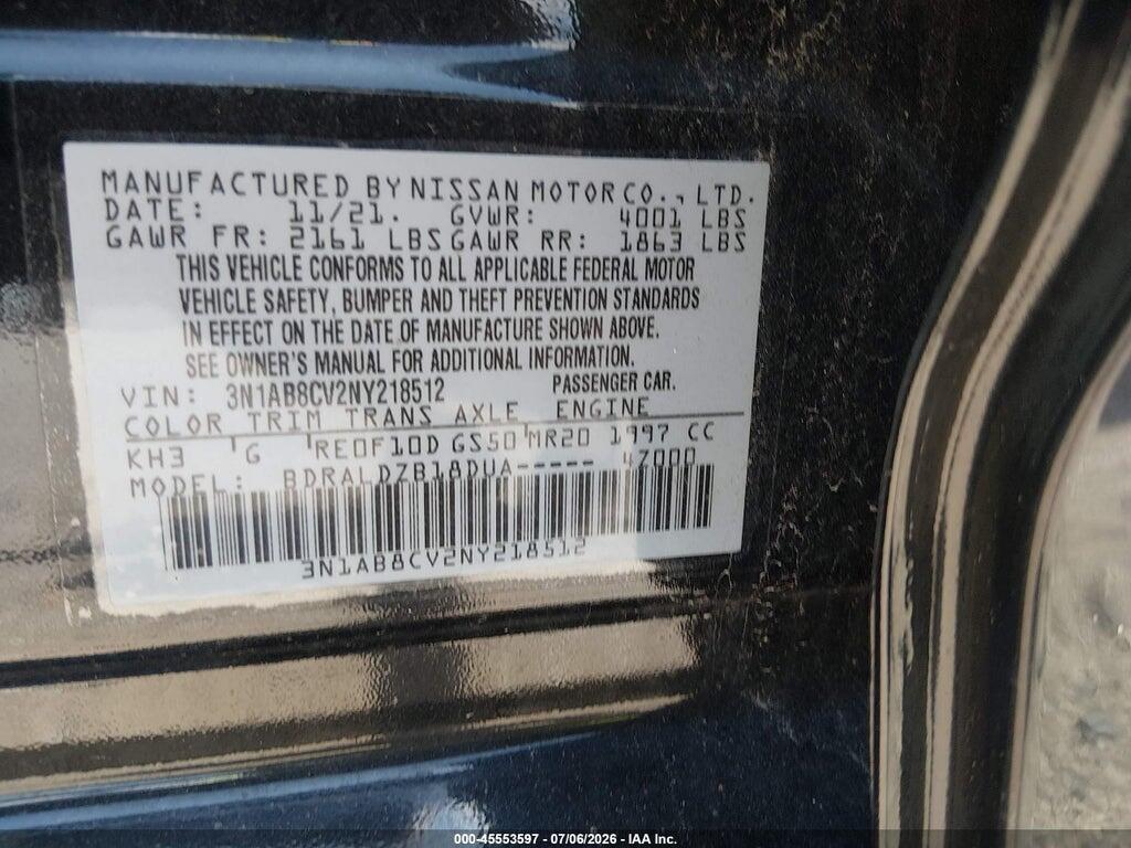 3N1AB8CV2NY218512 2022 NISSAN SENTRA photo no. 9