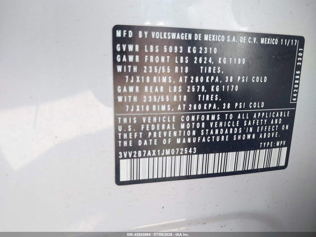 3VV2B7AX1JM072543 2018 VOLKSWAGEN TIGUAN photo no. 9