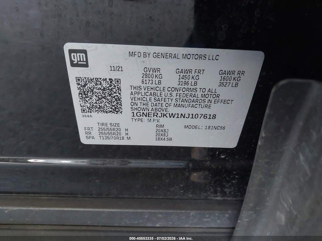 1GNERJKW1NJ107618 2022 CHEVROLET TRAVERSE photo no. 9