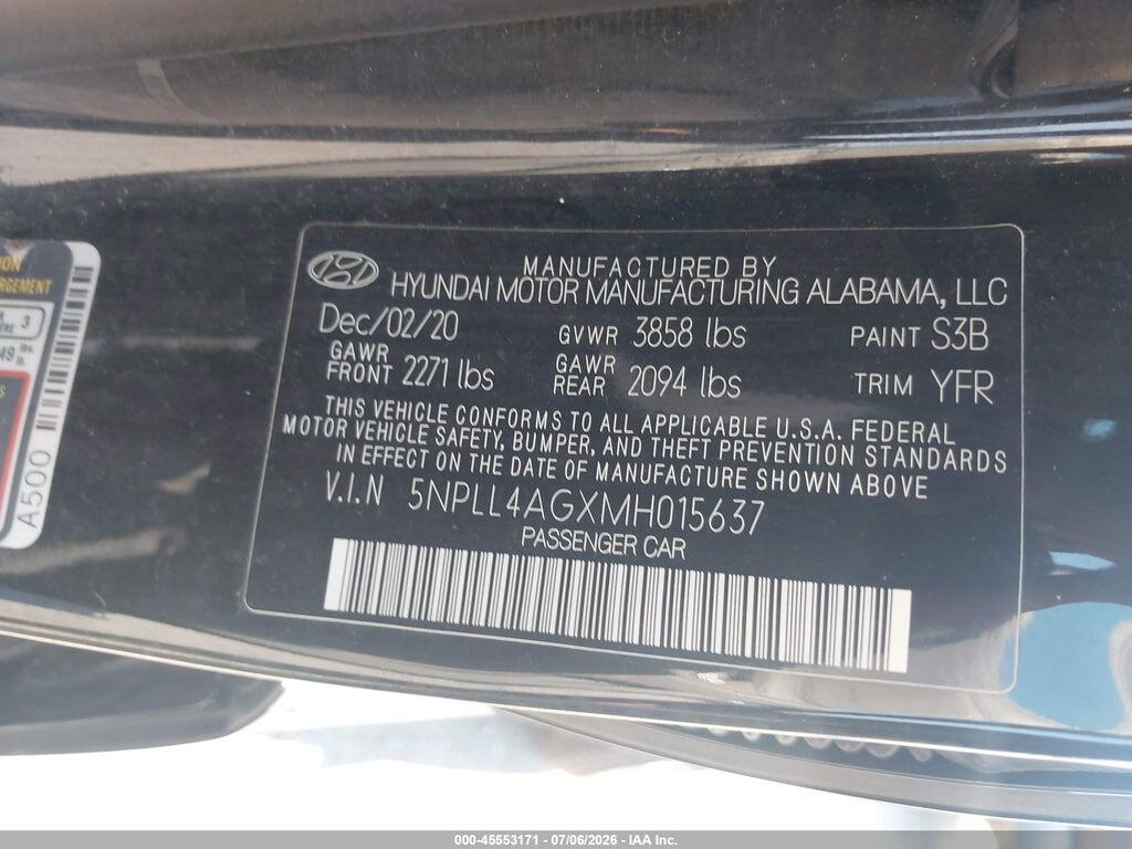5NPLL4AGXMH015637 2021 HYUNDAI ELANTRA photo no. 9