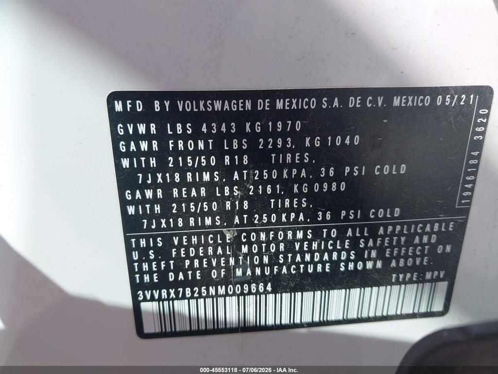3VVRX7B25NM009664 2022 VOLKSWAGEN TAOS photo no. 9