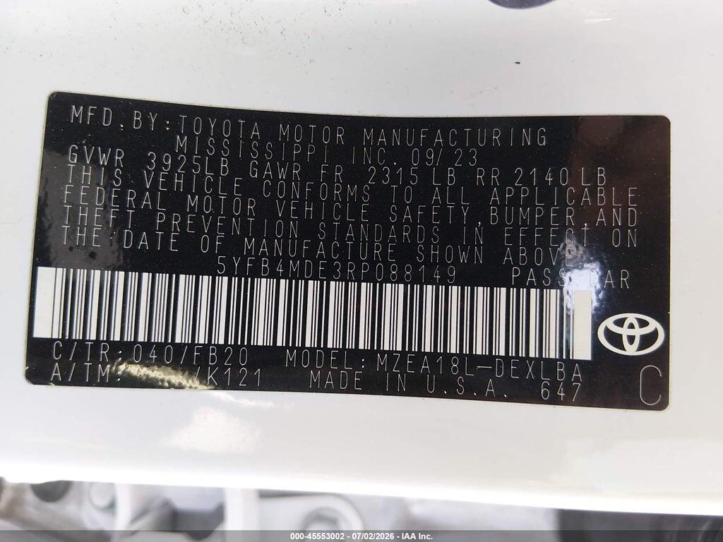 5YFB4MDE3RP088149 2024 TOYOTA COROLLA photo no. 9