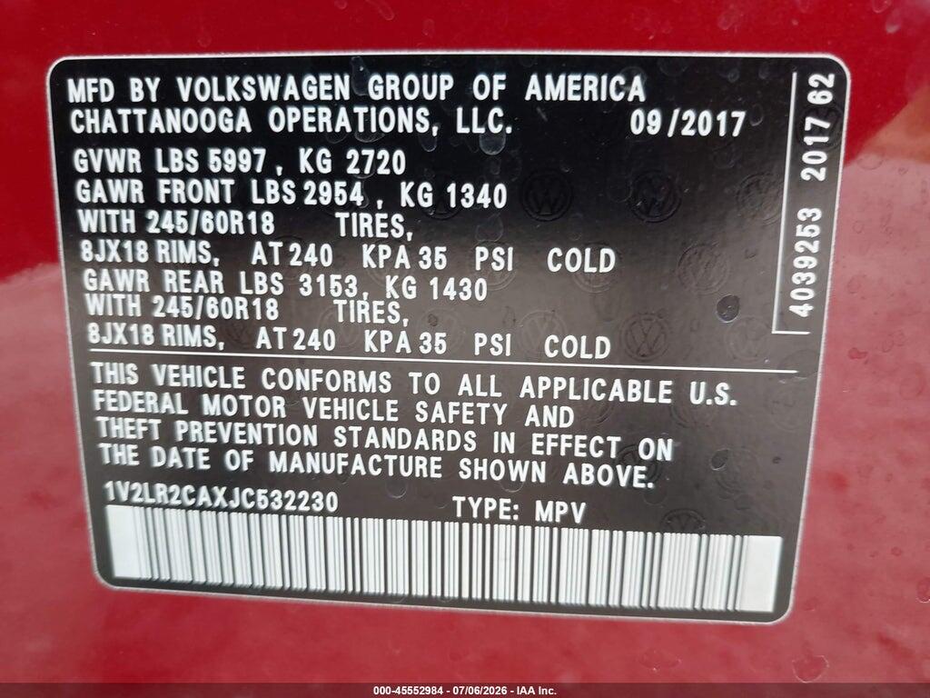 1V2LR2CAXJC532230 2018 VOLKSWAGEN ATLAS photo no. 9
