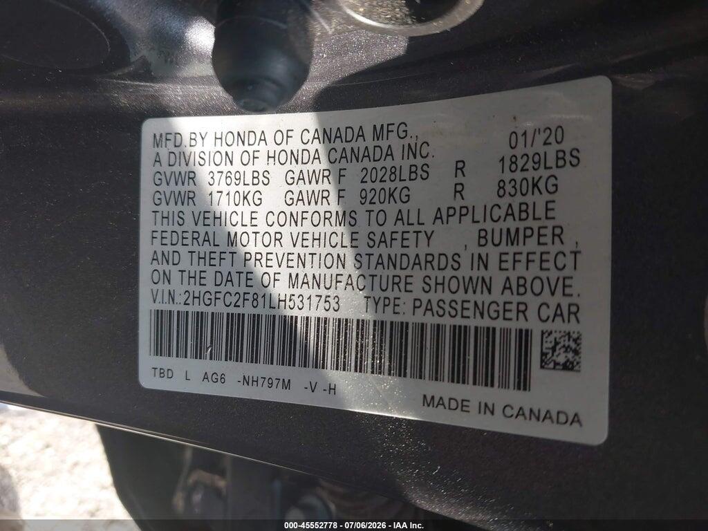 2HGFC2F81LH531753 2020 HONDA CIVIC photo no. 9