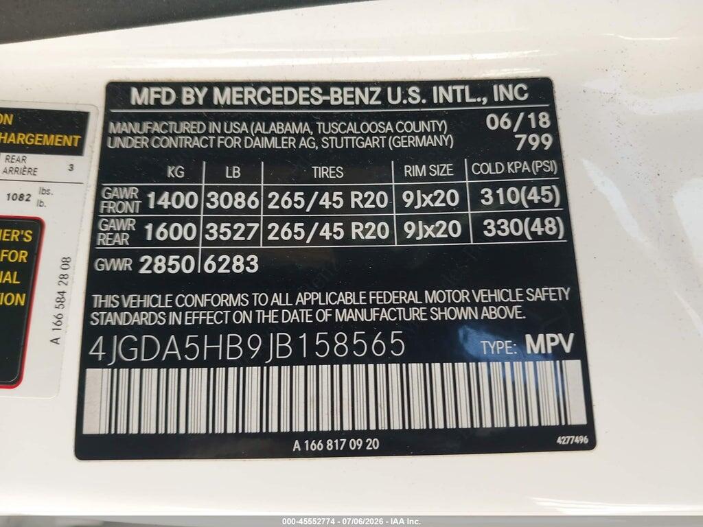 4JGDA5HB9JB158565 2018 MERCEDES-BENZ GLE 350 photo no. 9