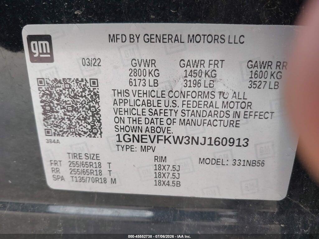 1GNEVFKW3NJ160913 2022 CHEVROLET TRAVERSE photo no. 9