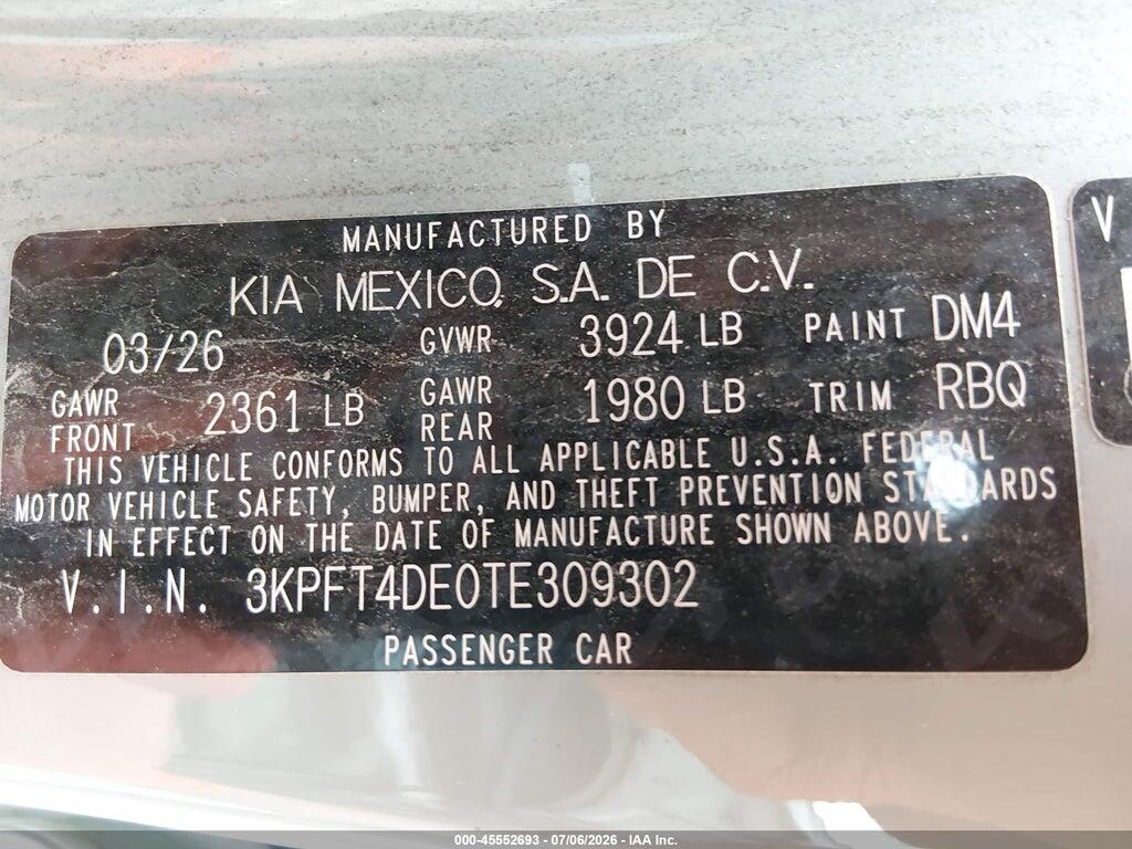3KPFT4DE0TE309302 2026 KIA K4 photo no. 9