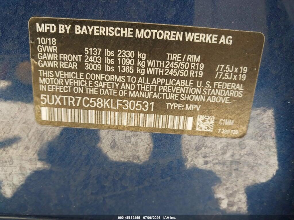 5UXTR7C58KLF30531 2019 BMW X3 photo no. 9