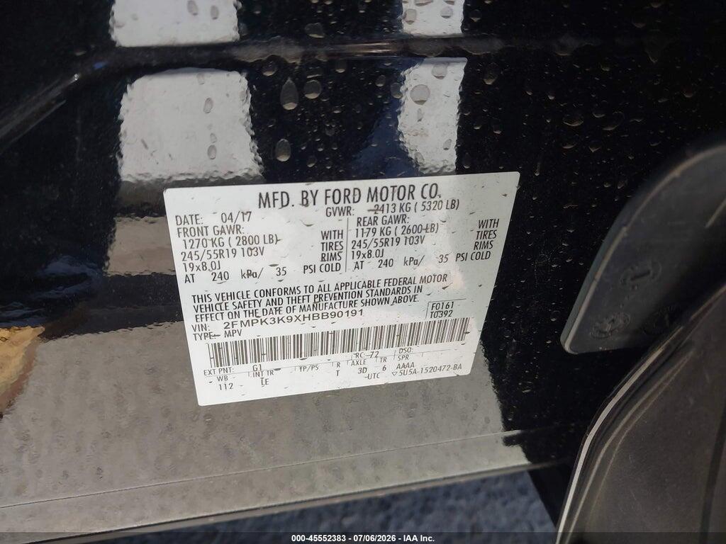 2FMPK3K9XHBB90191 2017 FORD EDGE photo no. 9